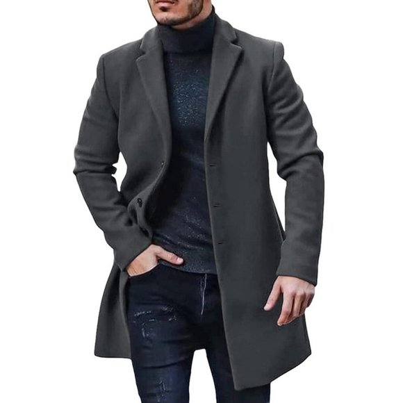 Jackets & Coats New Mens Trench Coat Slim Fit Notched Collar Fall